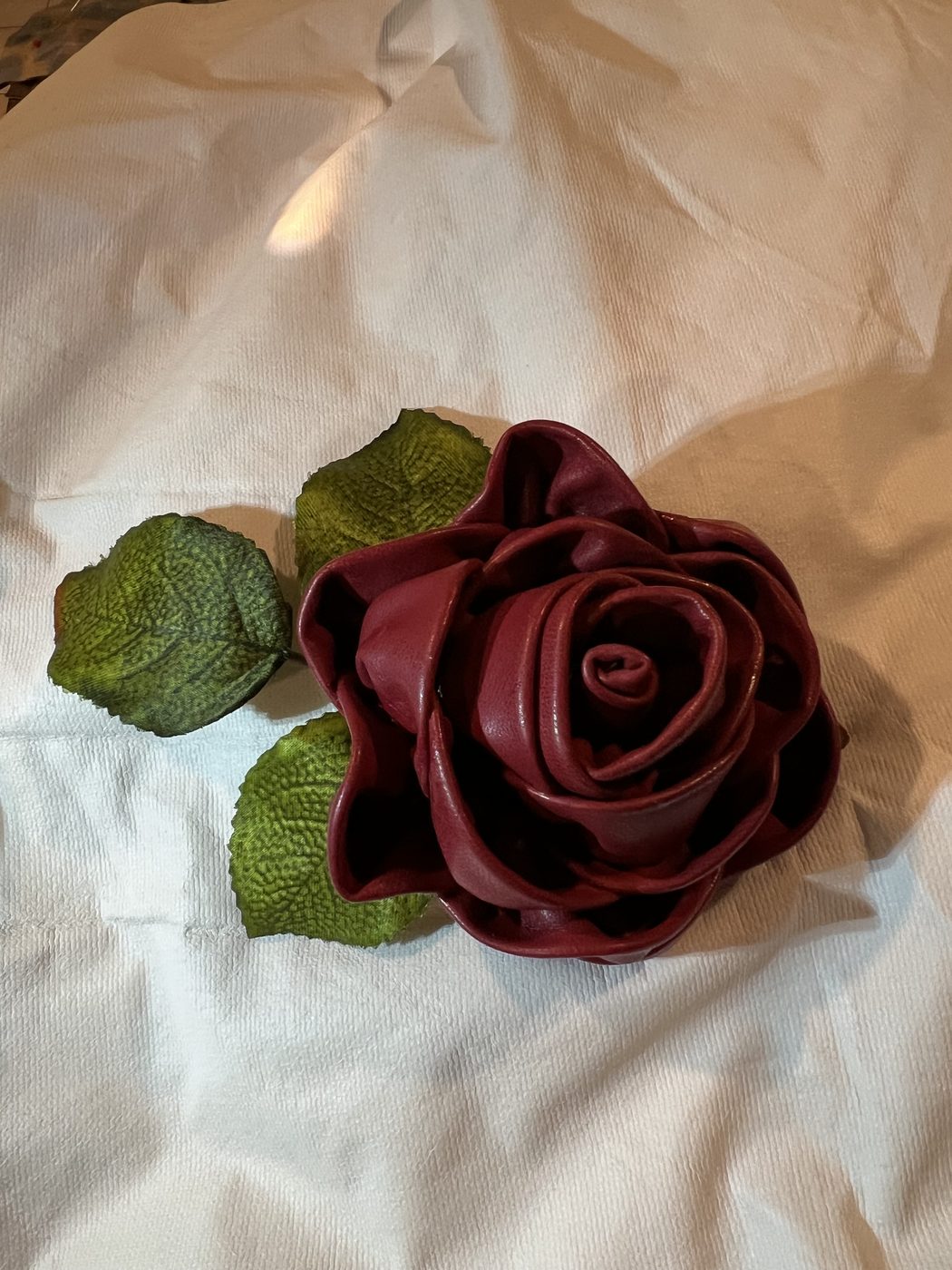 Handmade burgundy ribbon rose