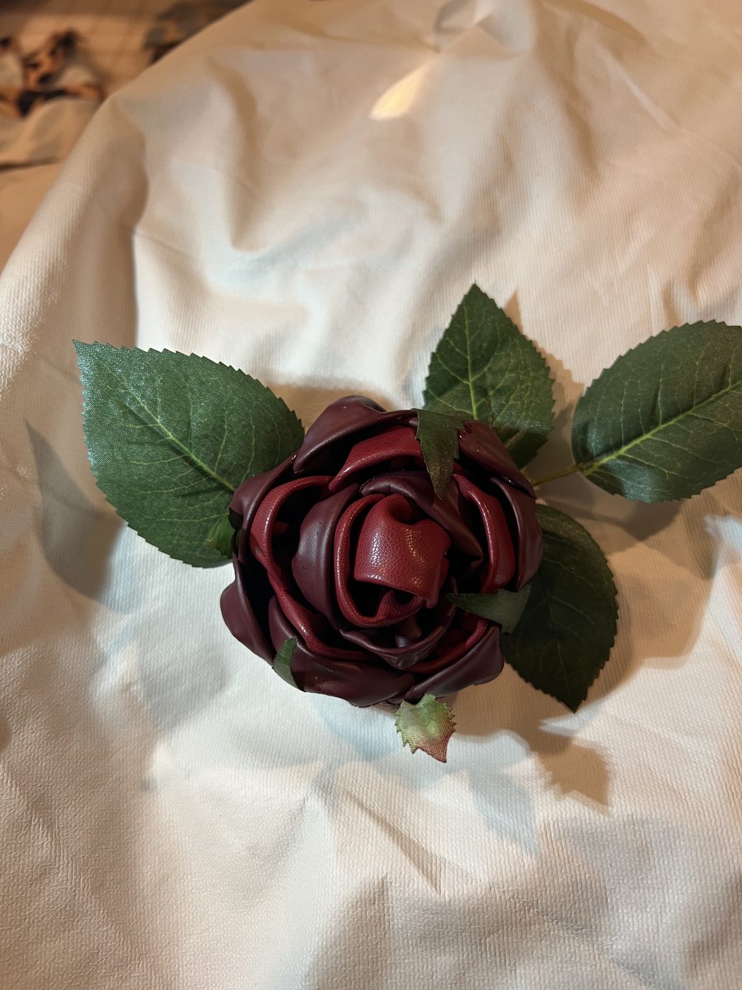 Handmade burgundy ribbon rose
